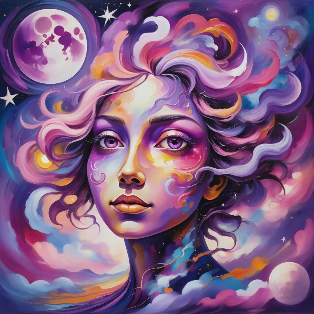 Surreal Spinning Head in Vibrant Oil Painting Style