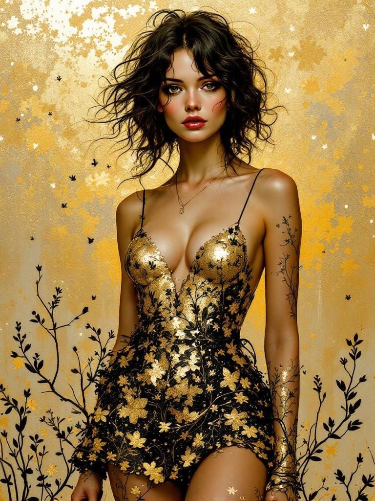 Luminous Woman in Metallic Dress, Fairy Tale Art