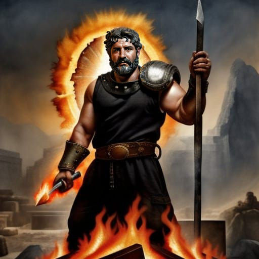 Ancient Roman Blacksmith Hephaestus by the Fire Anvil