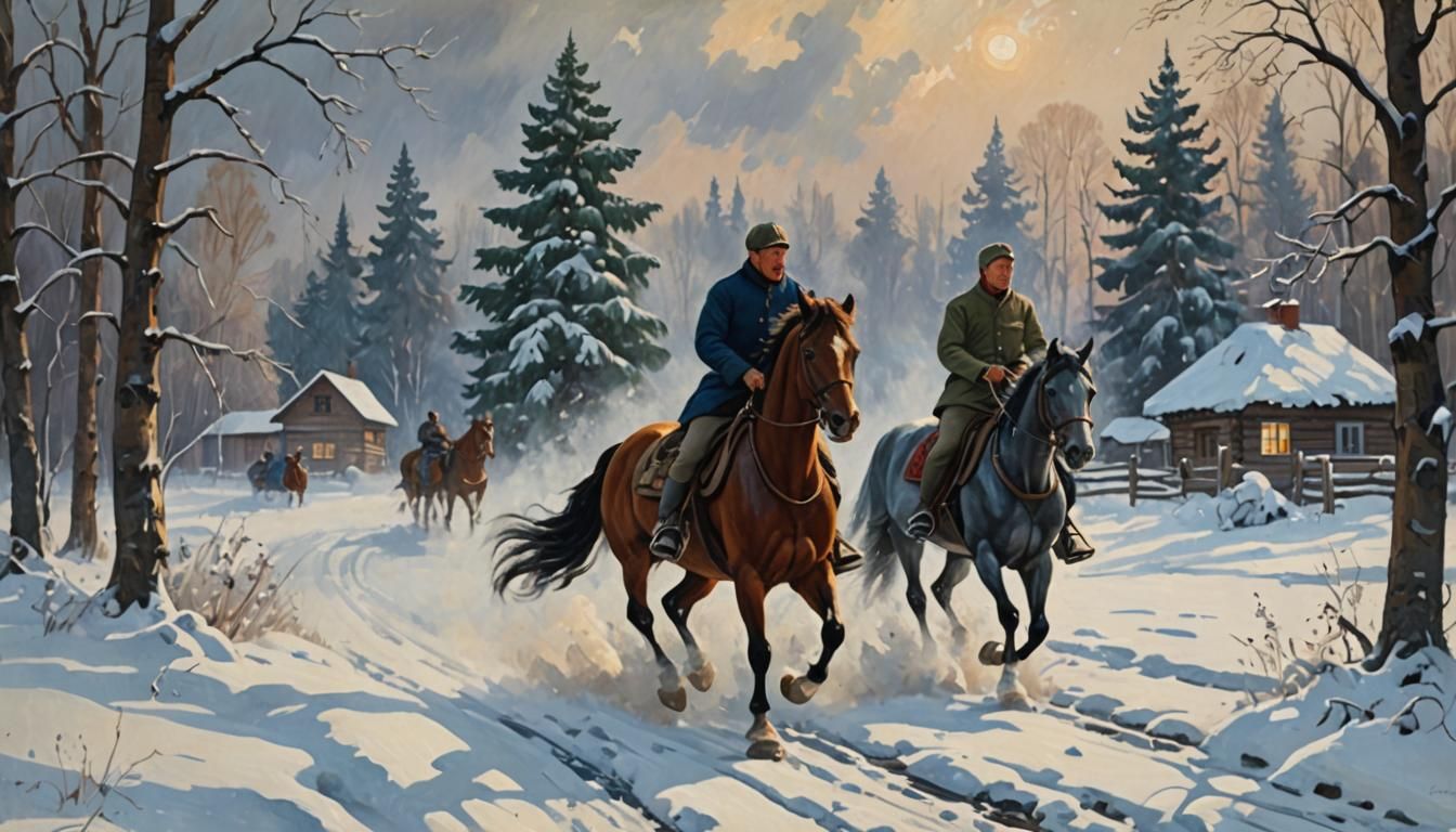 Rider and Horse in Blizzard, Kustodiev Style