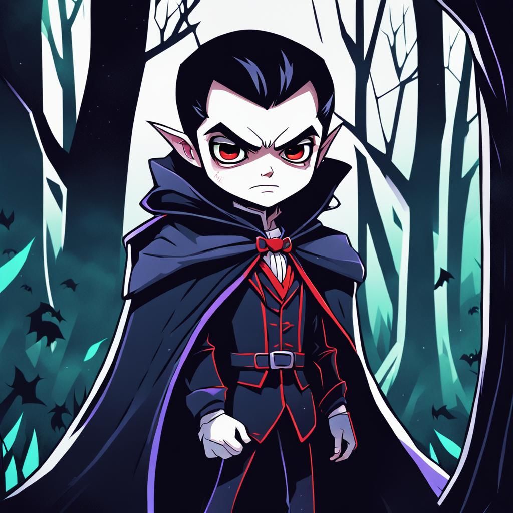 Chibi Vampire's Scary Portrait in Manga Style