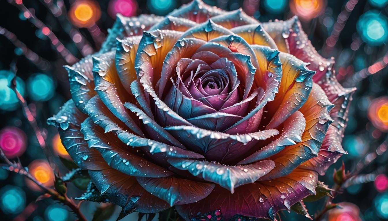 Majestic Ice-Frozen Rose in Neon Colors