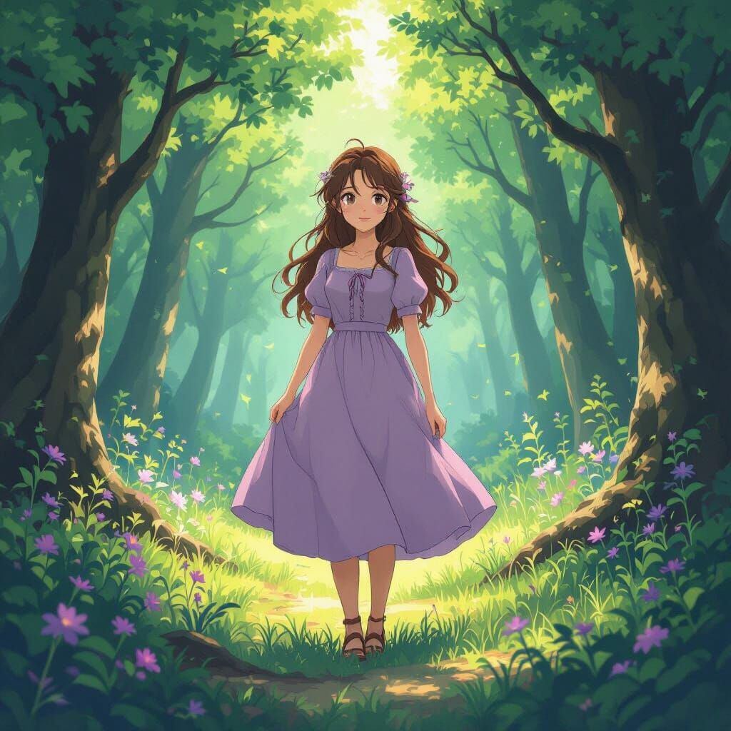 Frieren with Brown Hair in Mystical Forest