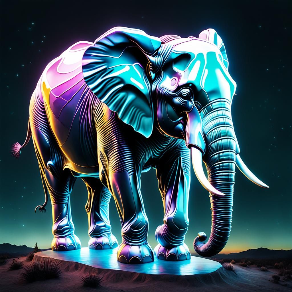 Bioluminescent Glass Elephant Double Exposure