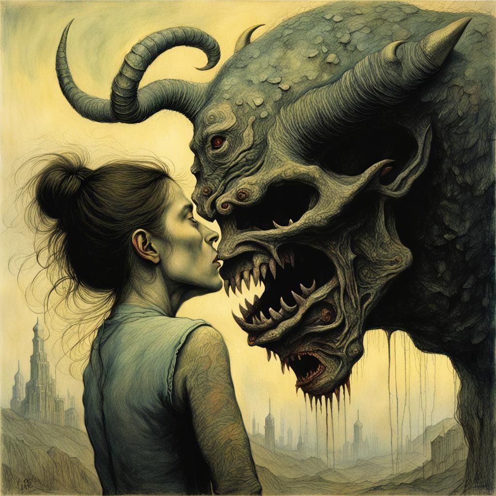 Surreal Demon Assault: Gothic Horror Art
