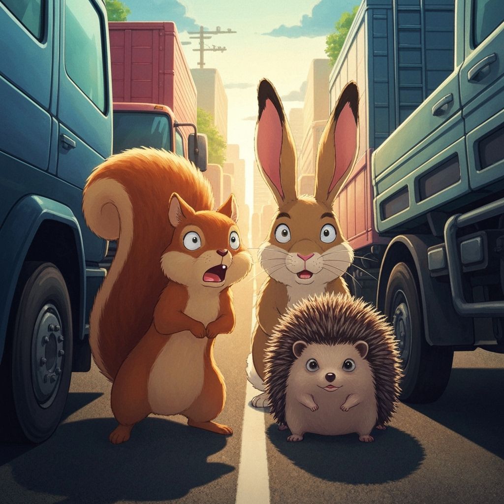 Animals Fleeing Traffic in Ghibli Style