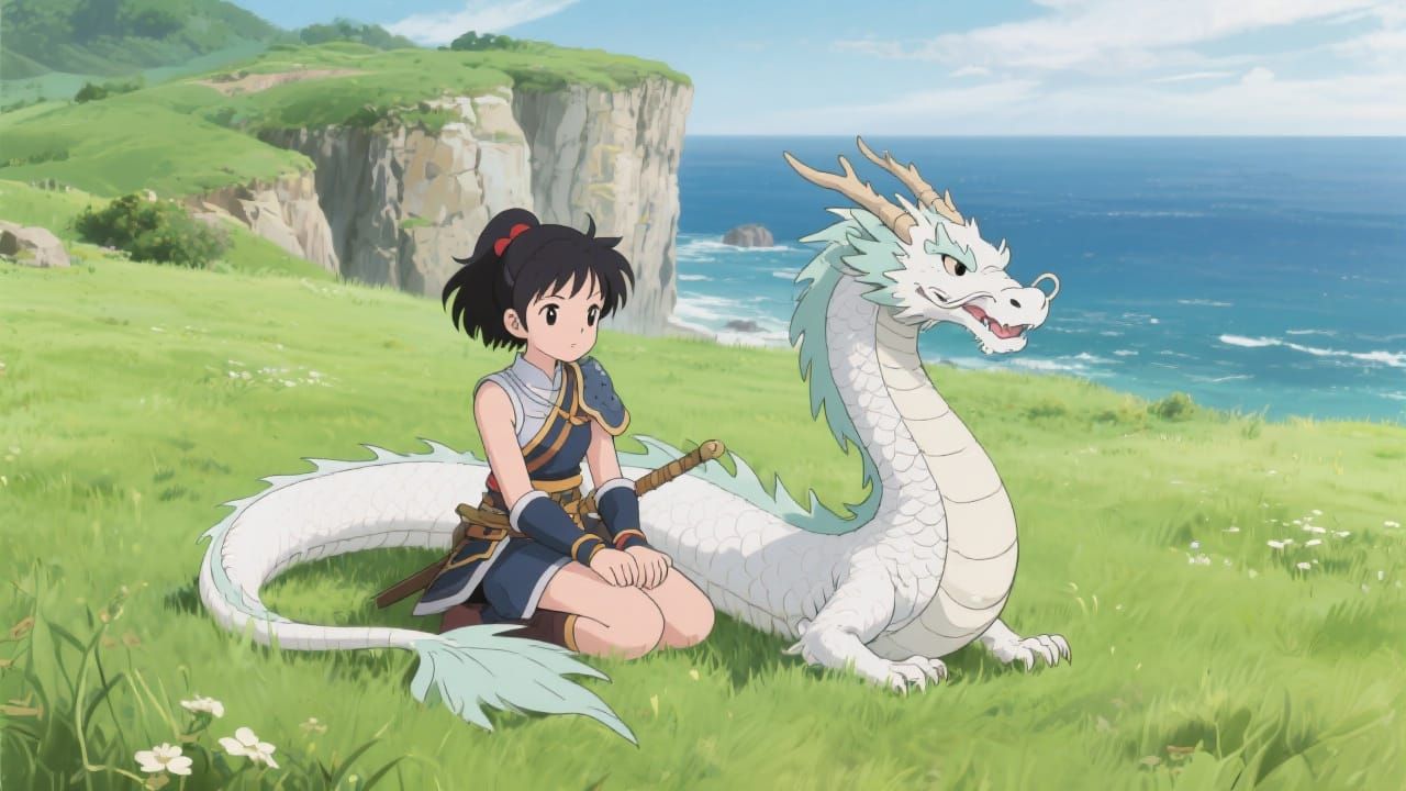 Anime Girl and Dragon in Akira Toriyama Style