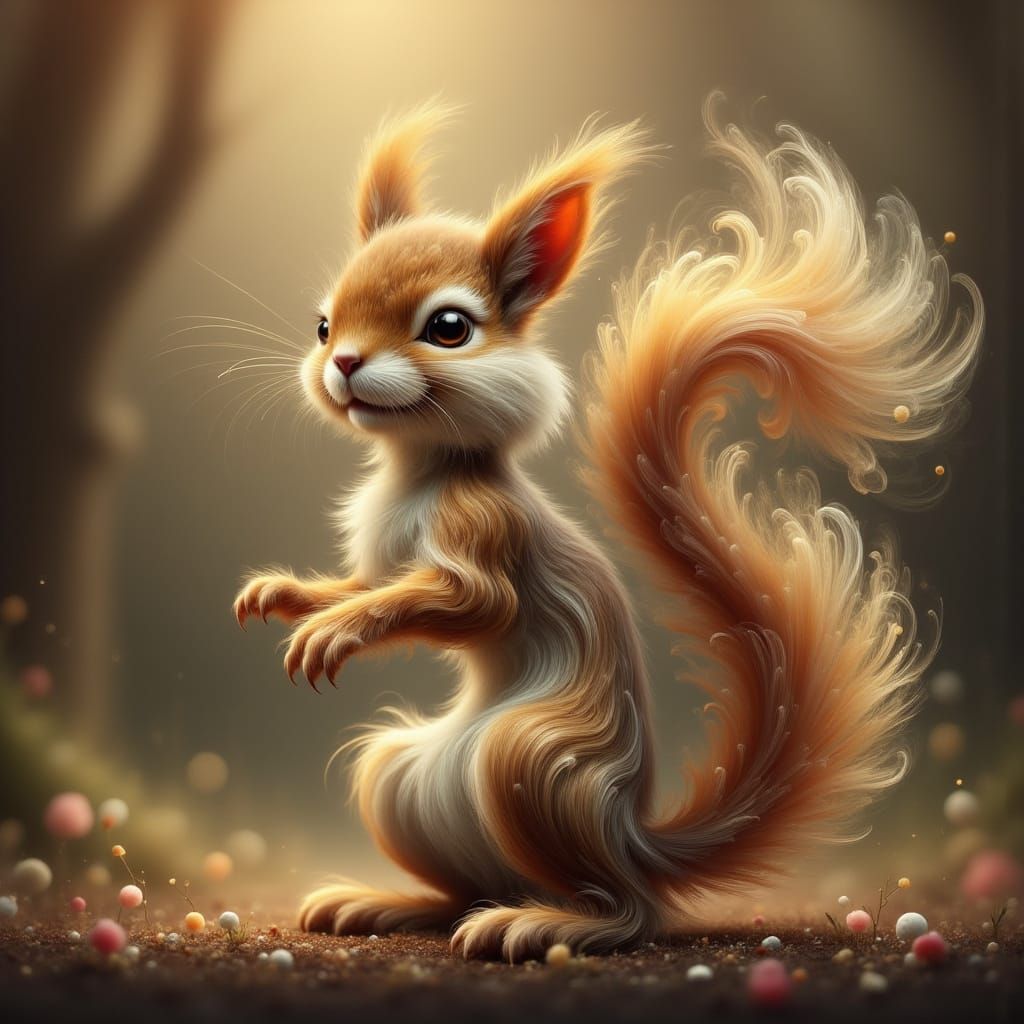 Mischievous Squirrel with Ethereal Magic Grin