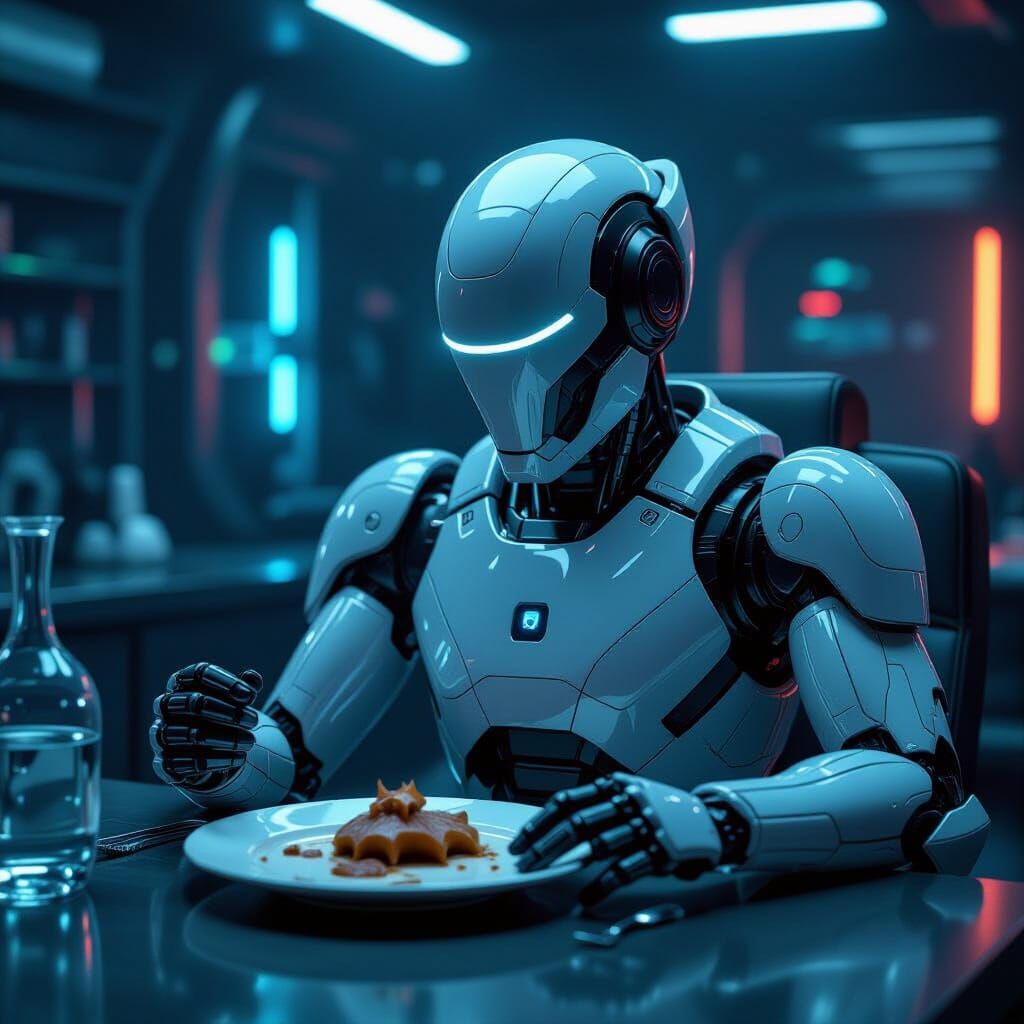 Cyberpunk Robot's Futuristic Dinner