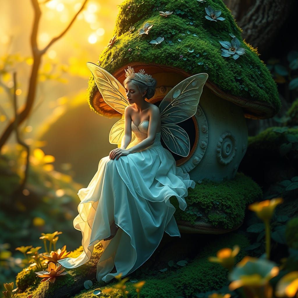 Fairy Bride Adorns Enchanted Mushroom Abode
