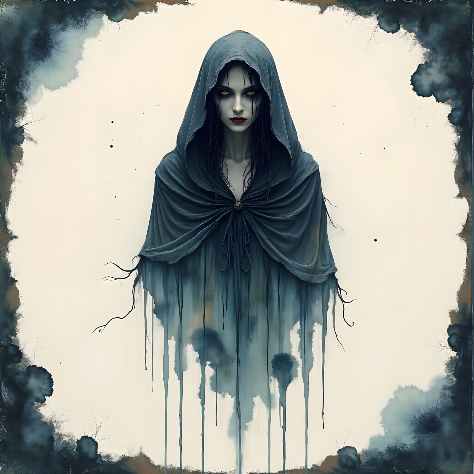 Mystical Woman in Flowing Ink, Art Nouveau Style