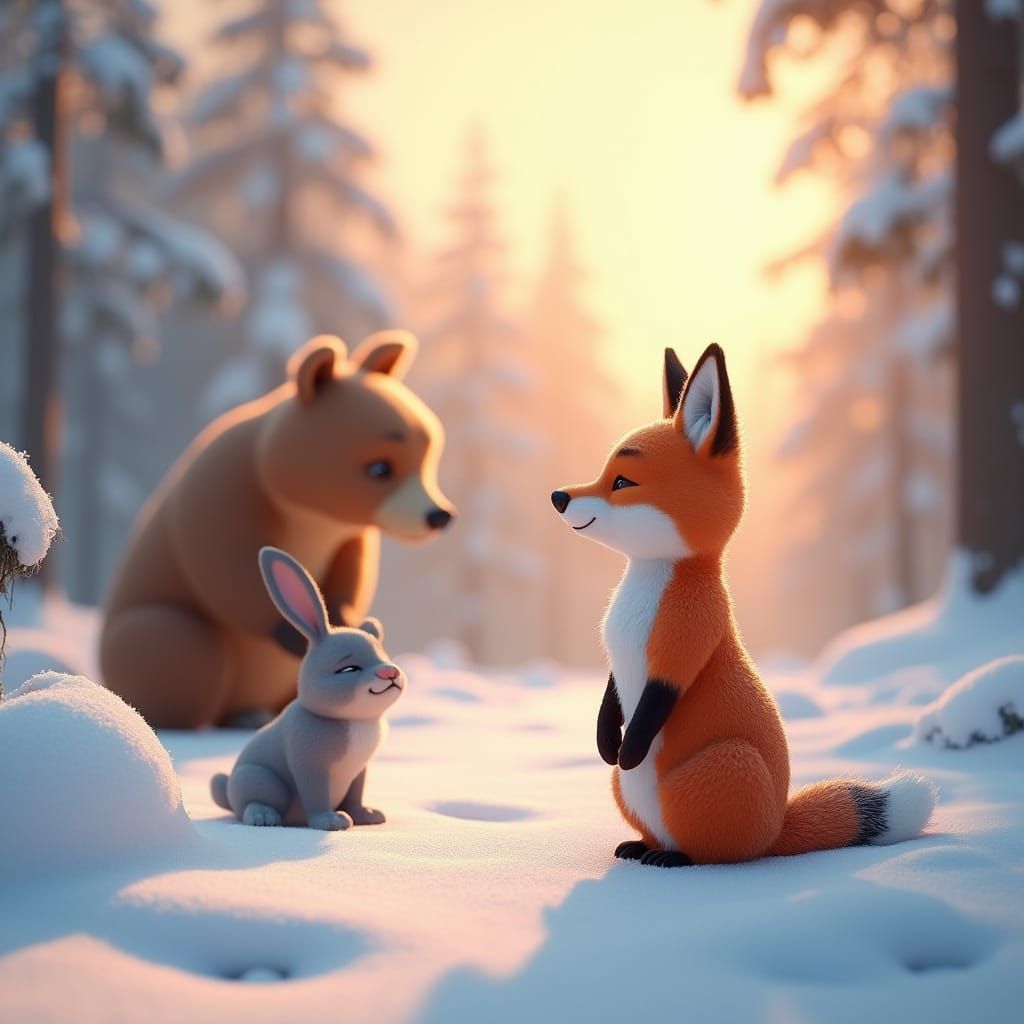 Stunning Winter Wonderland Scene with Anthropomorphic Fox, R...