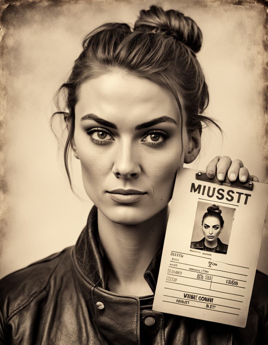 Vintage Mugshot Portrait of Winking Young Woman