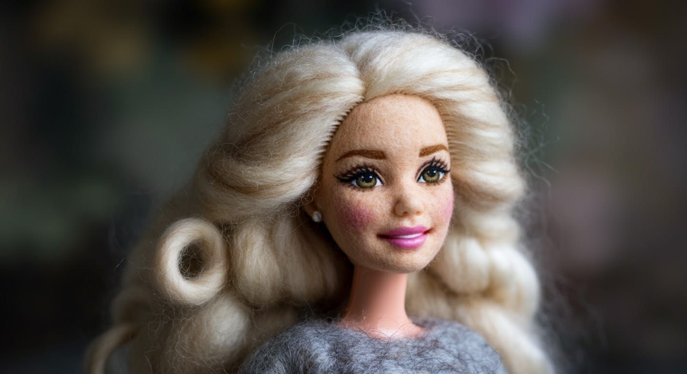 Realistic Needle Felted Barbie Doll in Whimsical Style