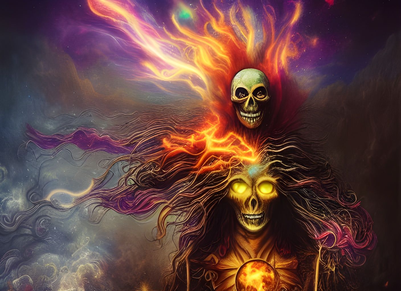 Cosmic Ghost Rider: Photorealistic Horror Illustration