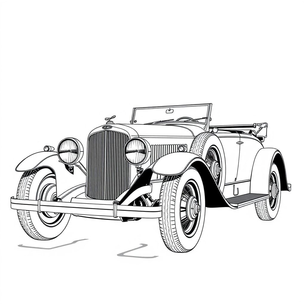 Vintage Car Line Drawing