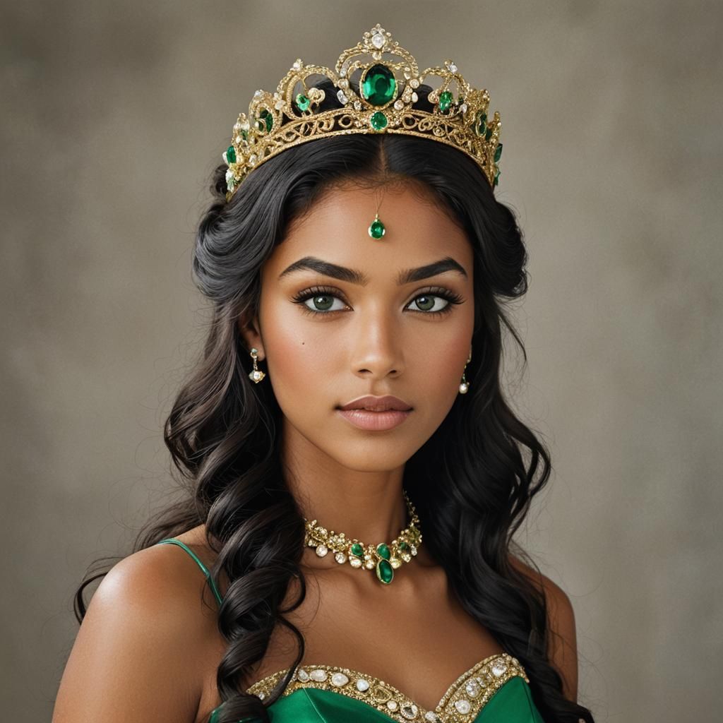Portrait of a Girl in Green Gown with Tiara