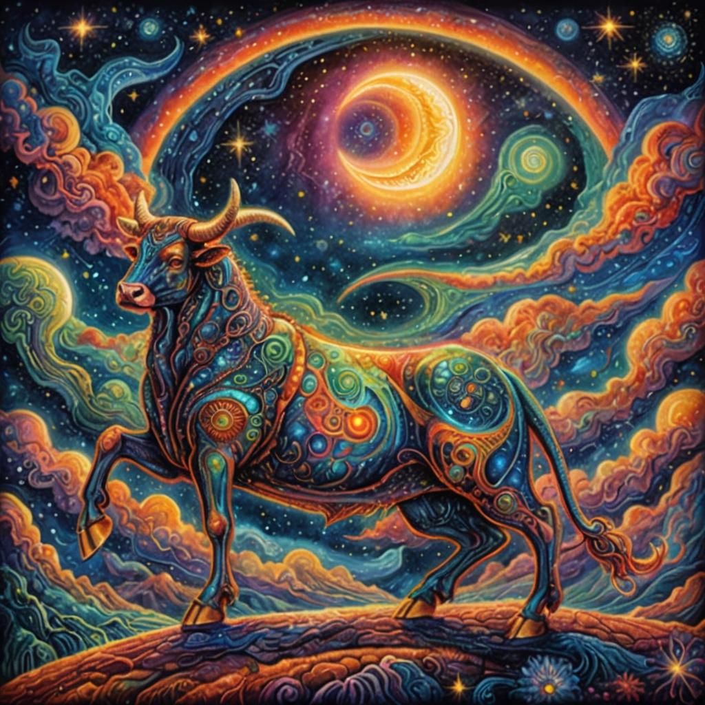 Taurus in Starry Sky: a Visionary Astral Illustration