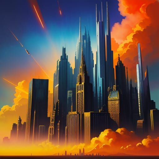 Vibrant Gotham City on the Blazing Sun