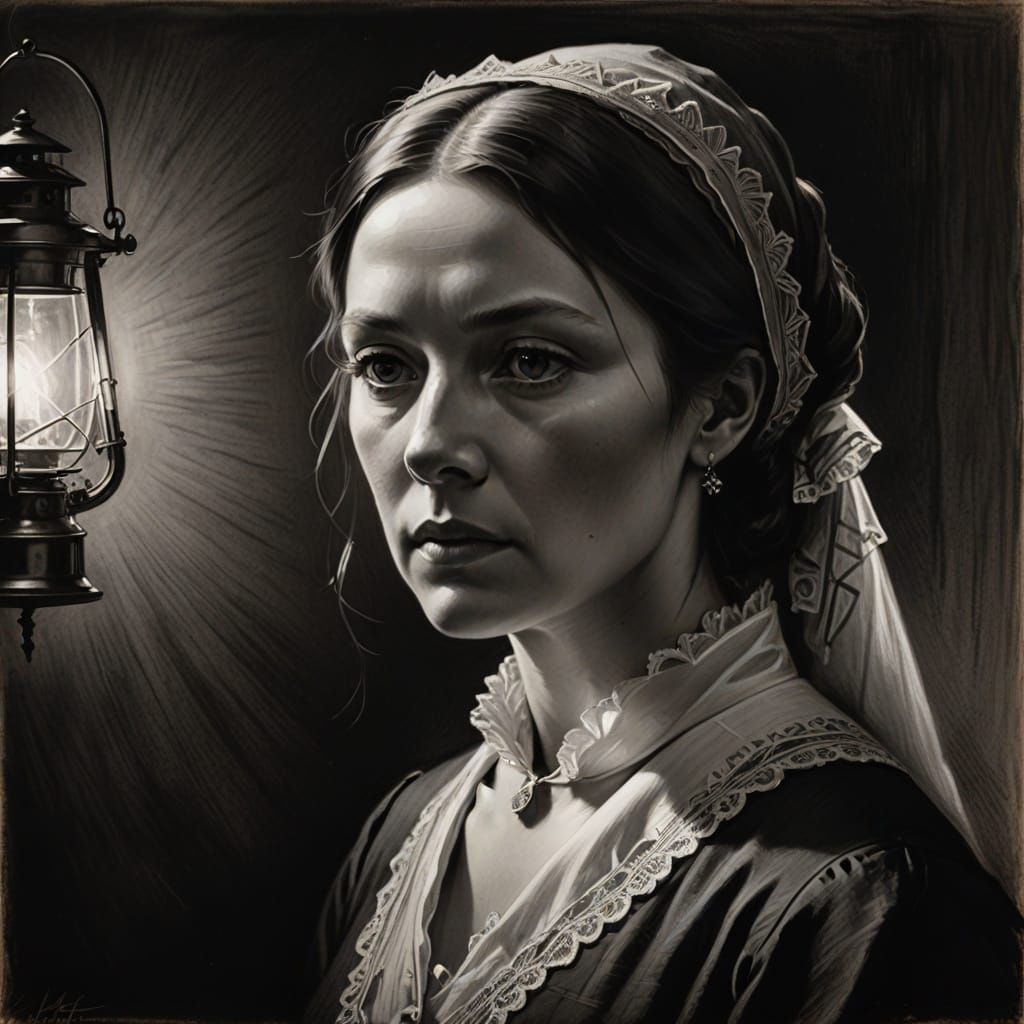 Florence Nightingale Sketch Portrait in Dramatic Lighting