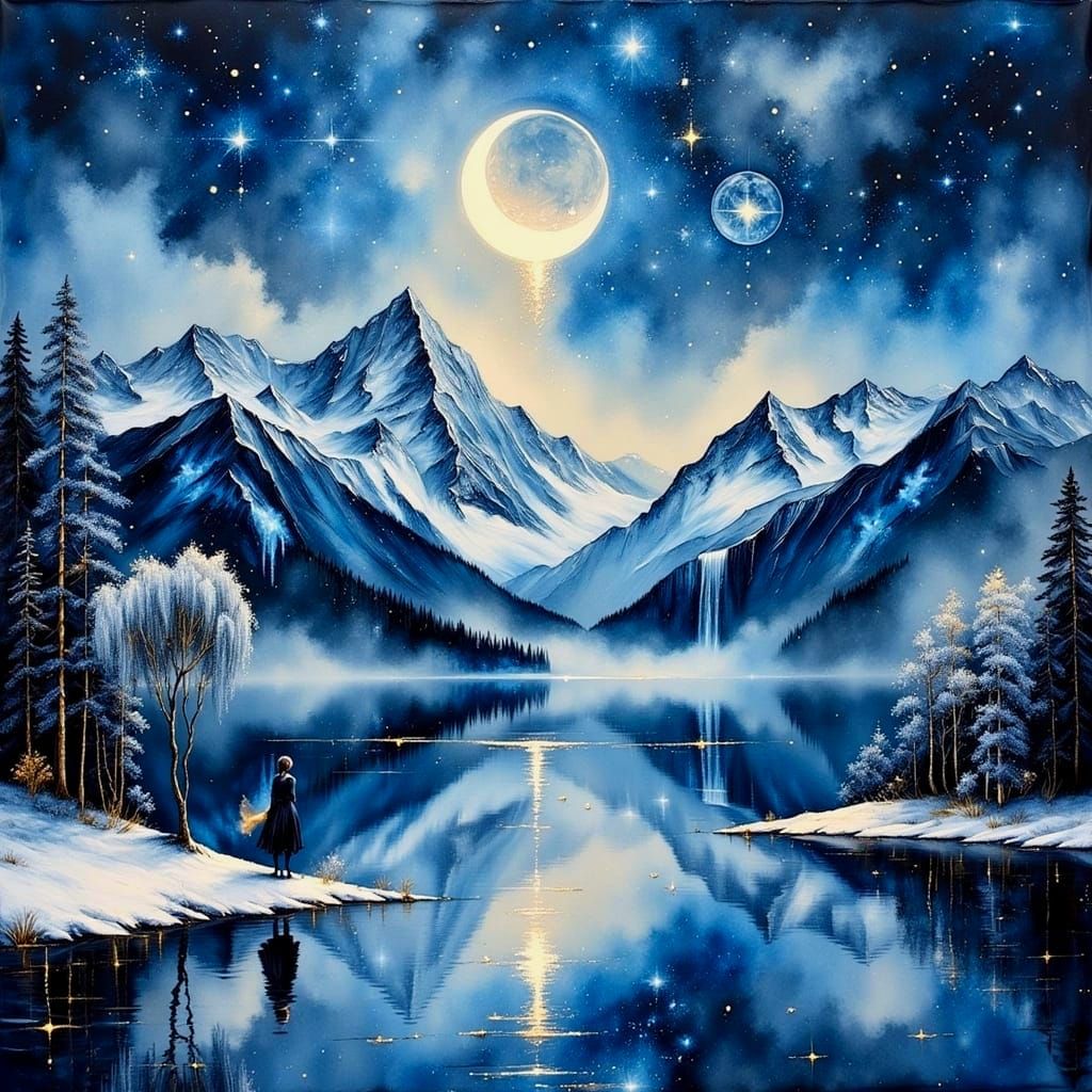 Moonlit Mountains in Serene Abstraction