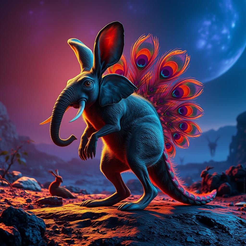 Hybrid Creature in Dreamlike Sci-Fi Landscape