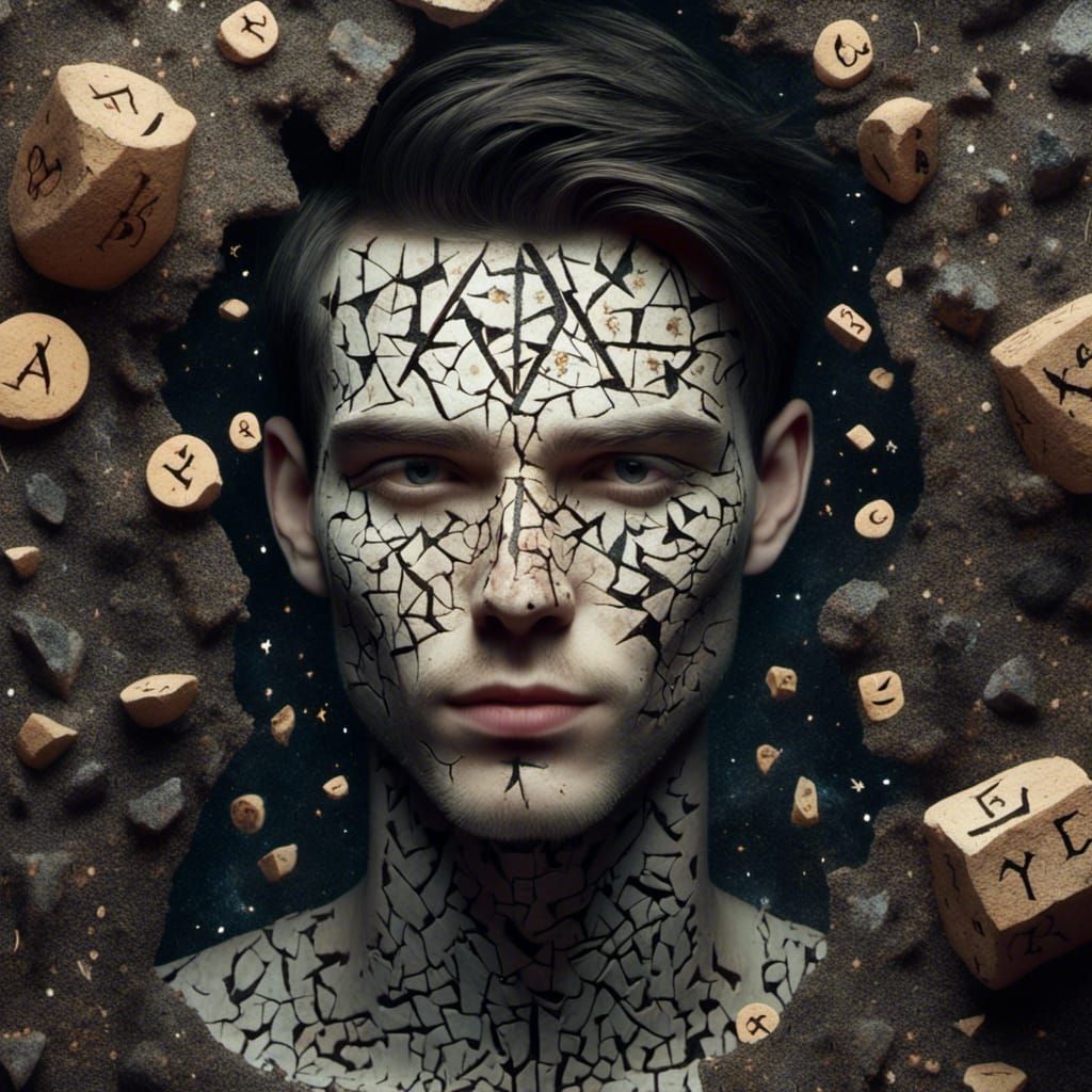 Cracked Face Man Smiling in Stardust Rune Nature