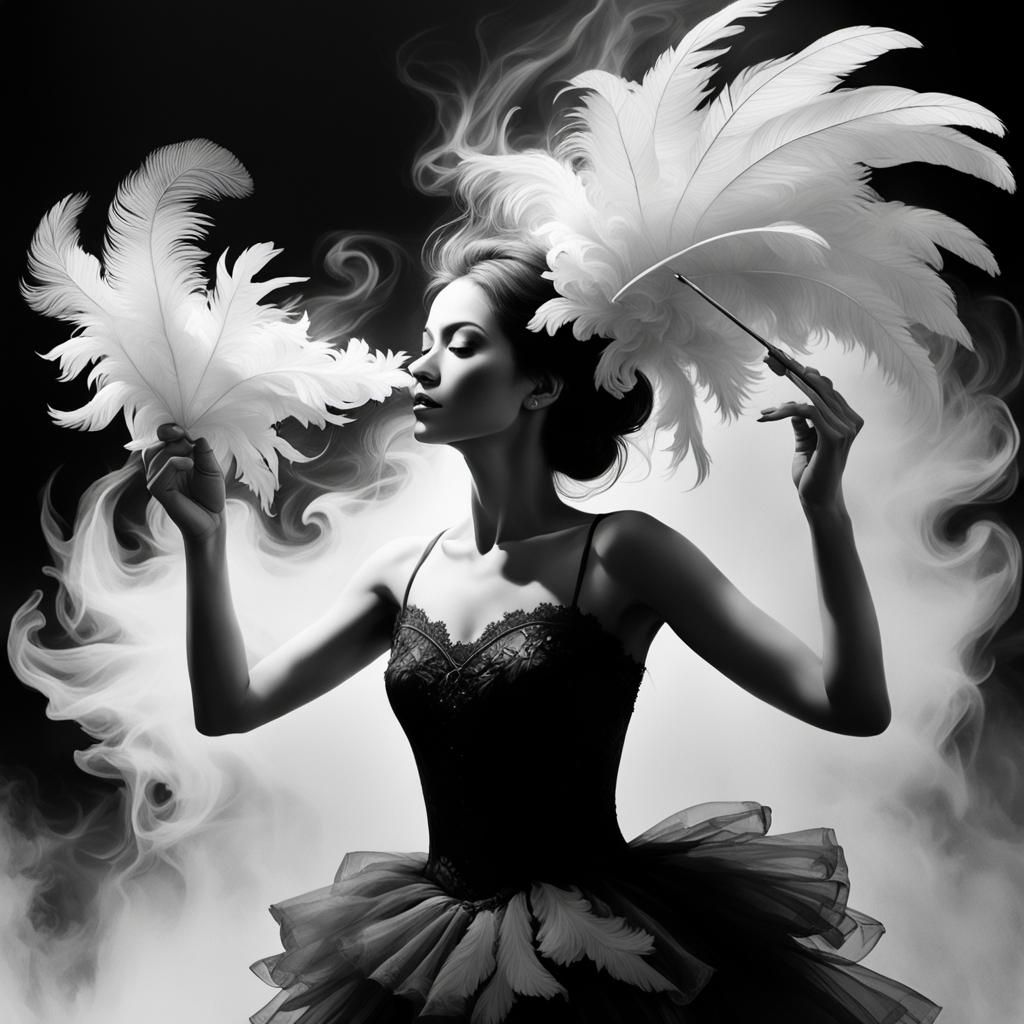 Monochrome Woman in Smoke: Fine Ink Art