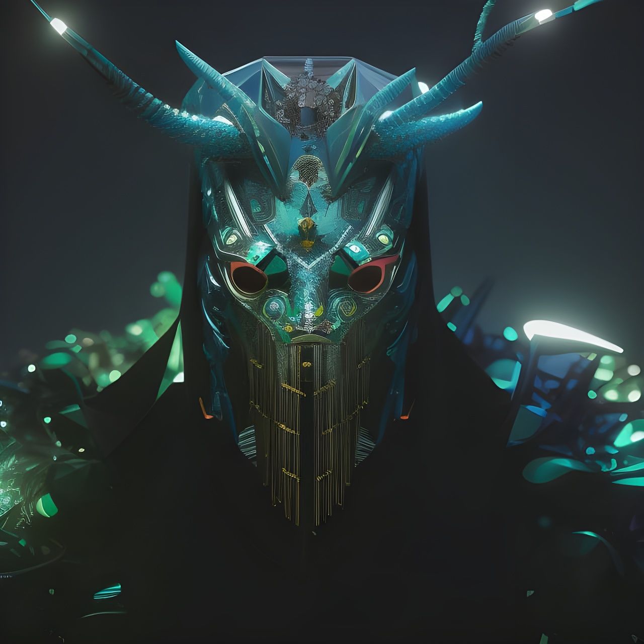 Neon Demon Mask Portrait in Cyberpunk Style