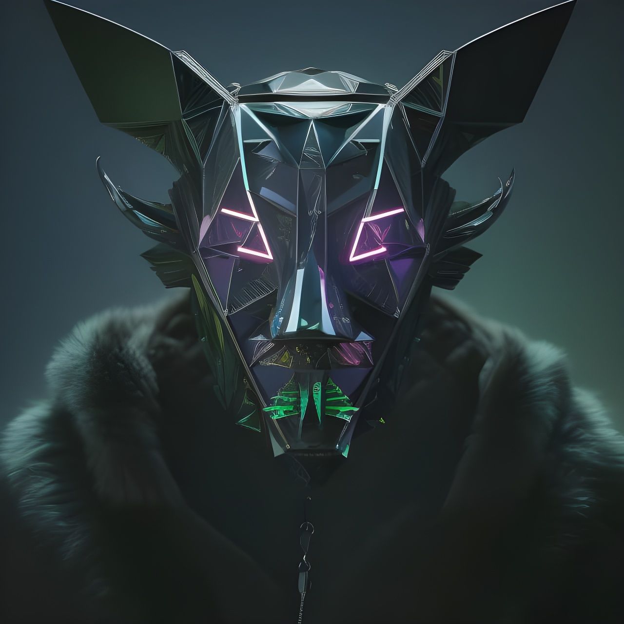 Neon Demon Mask Portrait in Cyberpunk Style