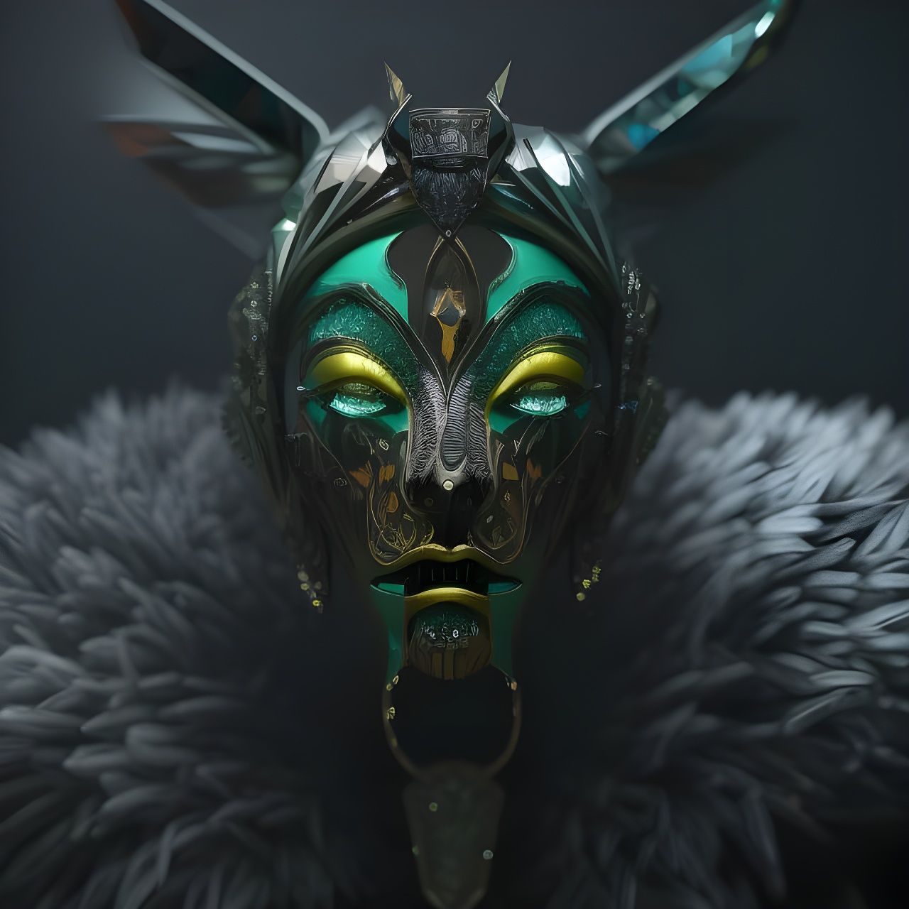 Neon Diamond Demon Mask Portrait in Cyberpunk Style