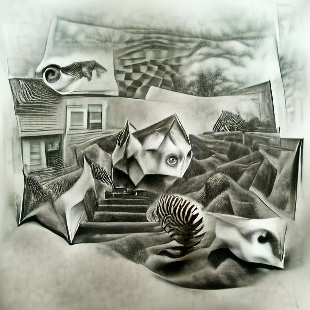 Paradoxical Landscape Drawing in Escher Style
