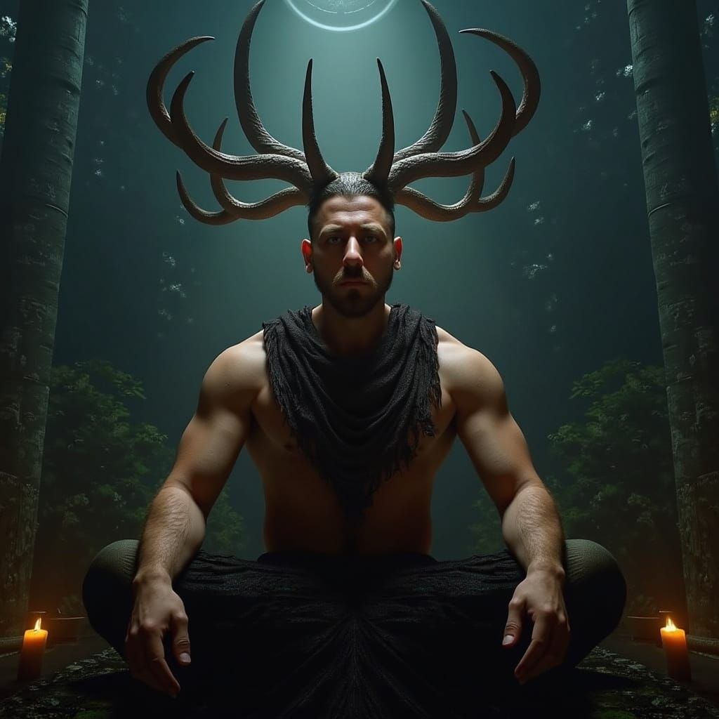 Cernunnos, the Horned God, in Dark Academia Style