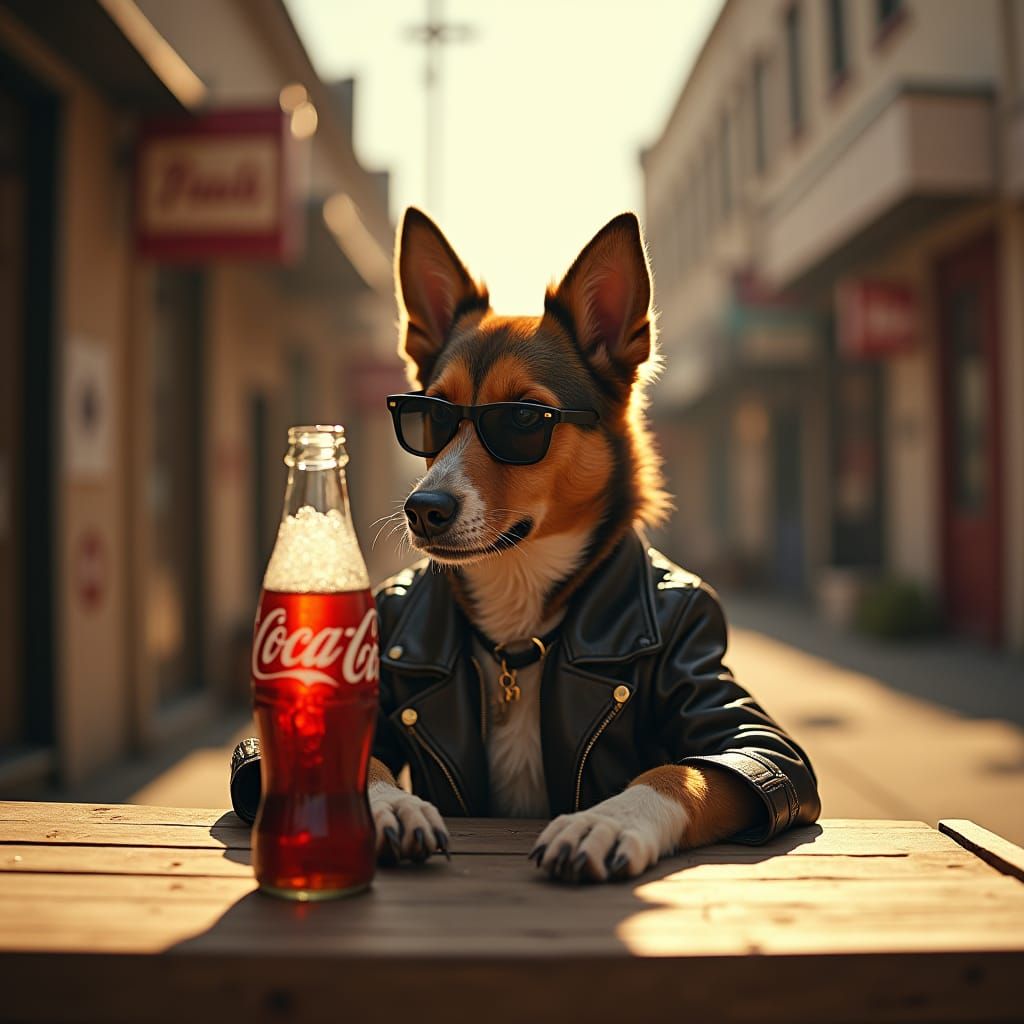Dog Quenches Thirst with Coca Cola: Cinematic Film Still