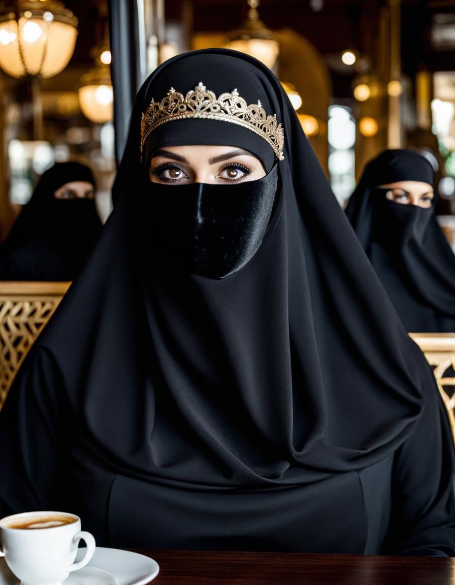 Middle Eastern Woman in Niqab at Cafe, 8K