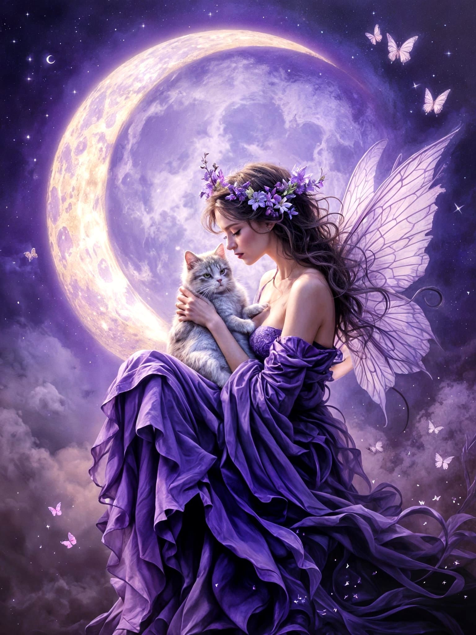 Enchanted Fairy Amidst Crescent Moonlight