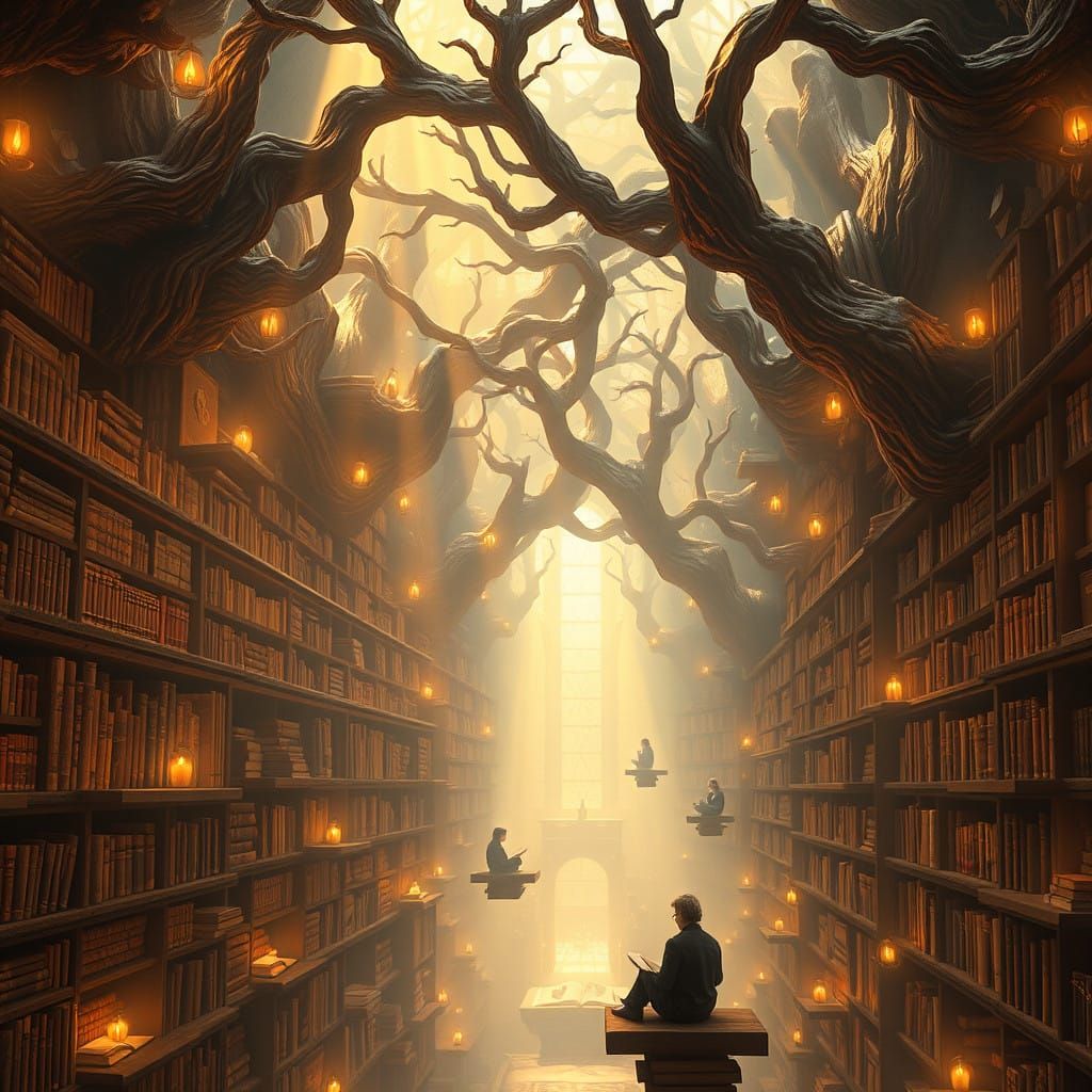Enchanted Library in Whimsical Dreamlike Style