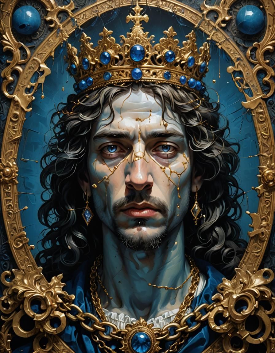 Baroque Portrait with Golden Chains and Mystical Symbols