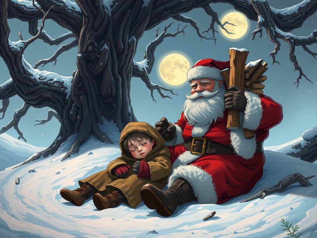 Jolly Santa Surprises Two Snowbound Children in a Magical Wi...