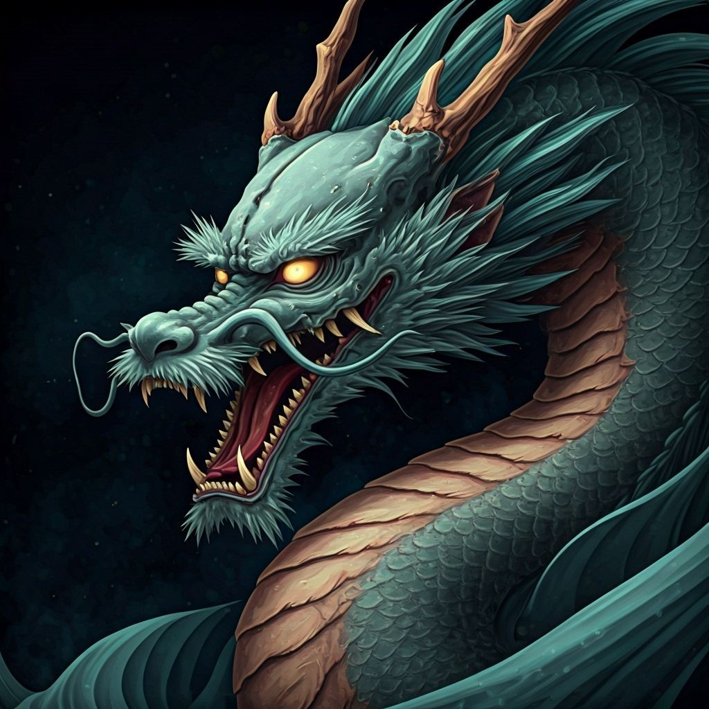 Undead Japanese Dragon in Ukiyo-e Style