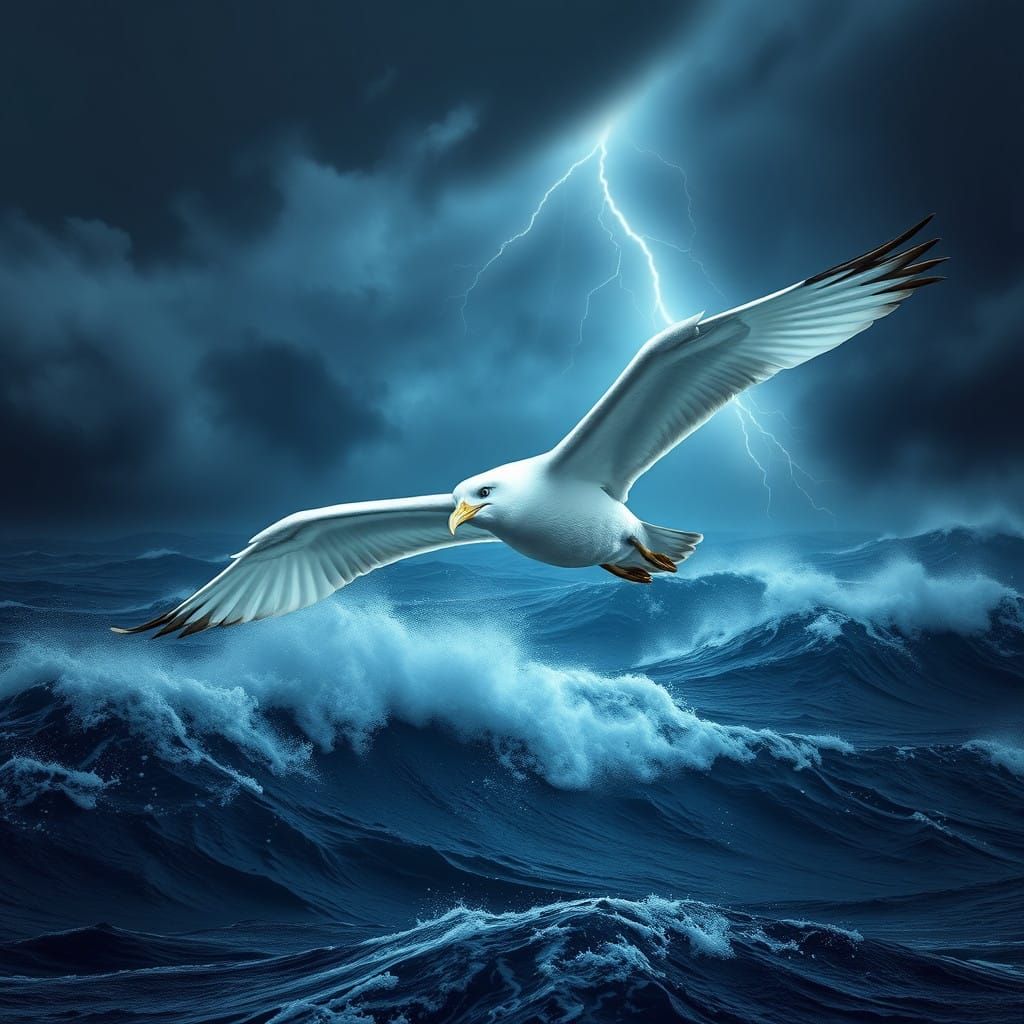 Majestic Albatross Soars Over Turbulent Dark Blue Ocean
