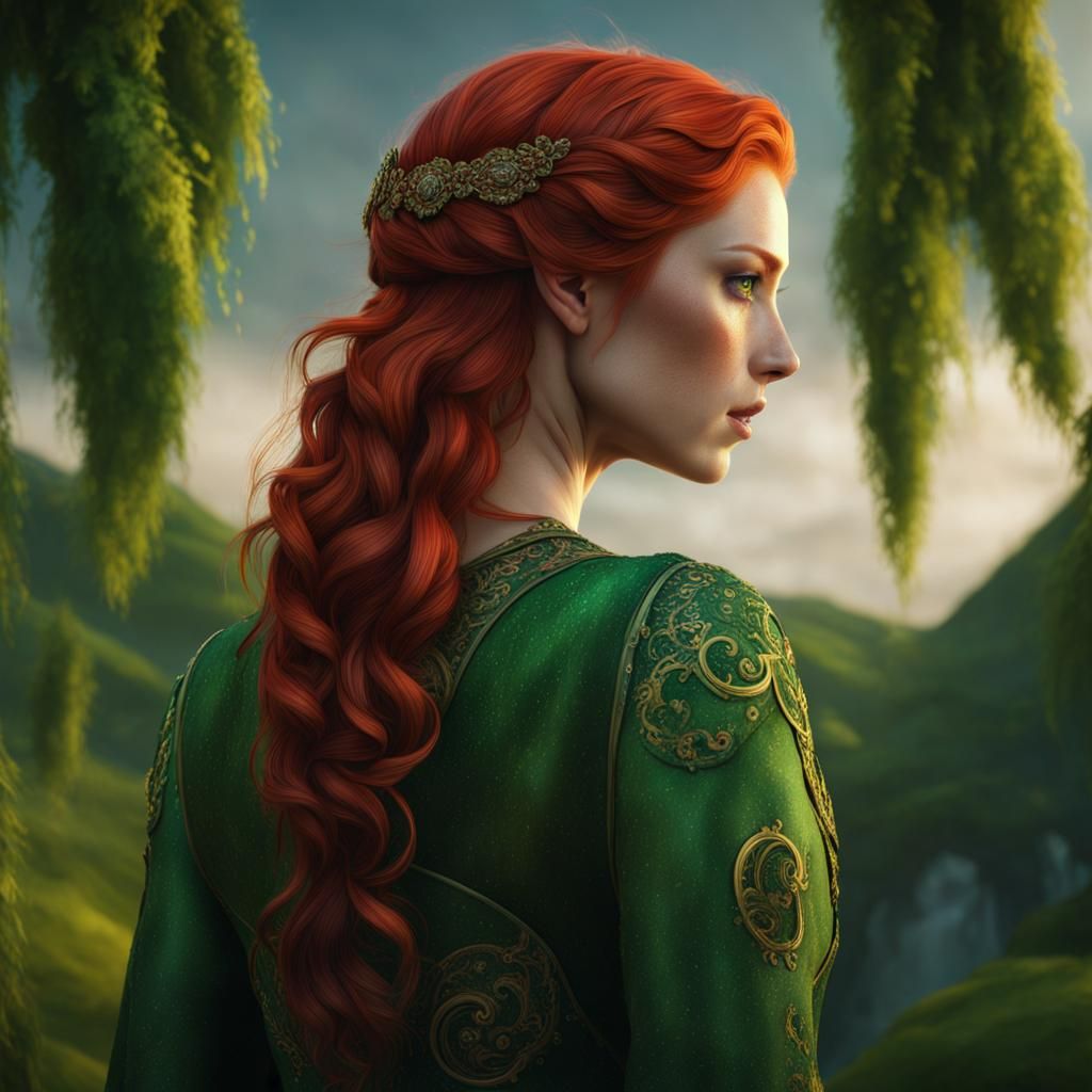 Fantasy Redhead Woman in Detailed Landscape
