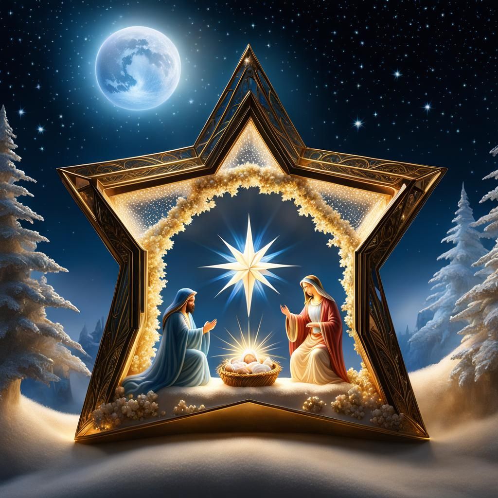 Crystal Star Nativity Scene in Ethereal Style
