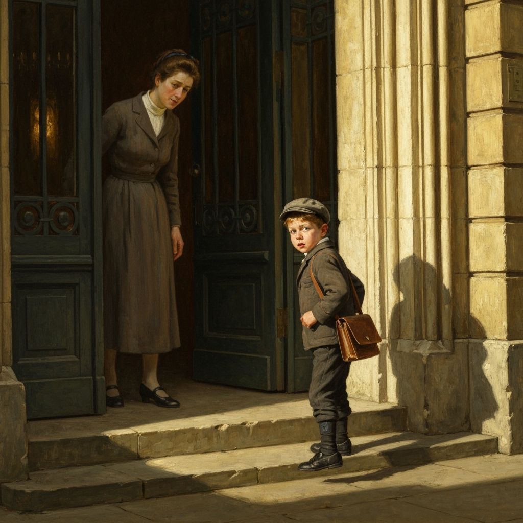 Child's First Day at School with Mother in Golden Hour Light