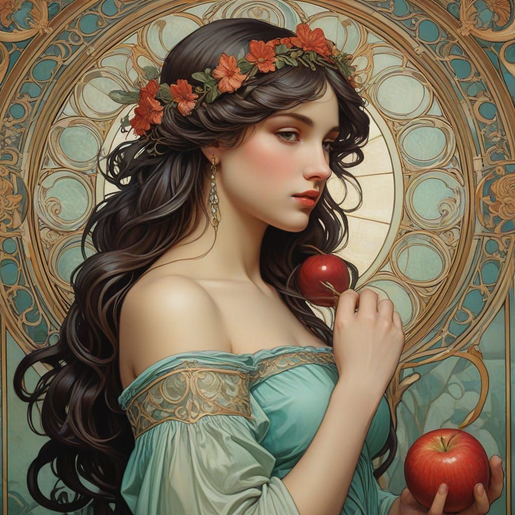 Art Nouveau Aphrodite with Red Apple