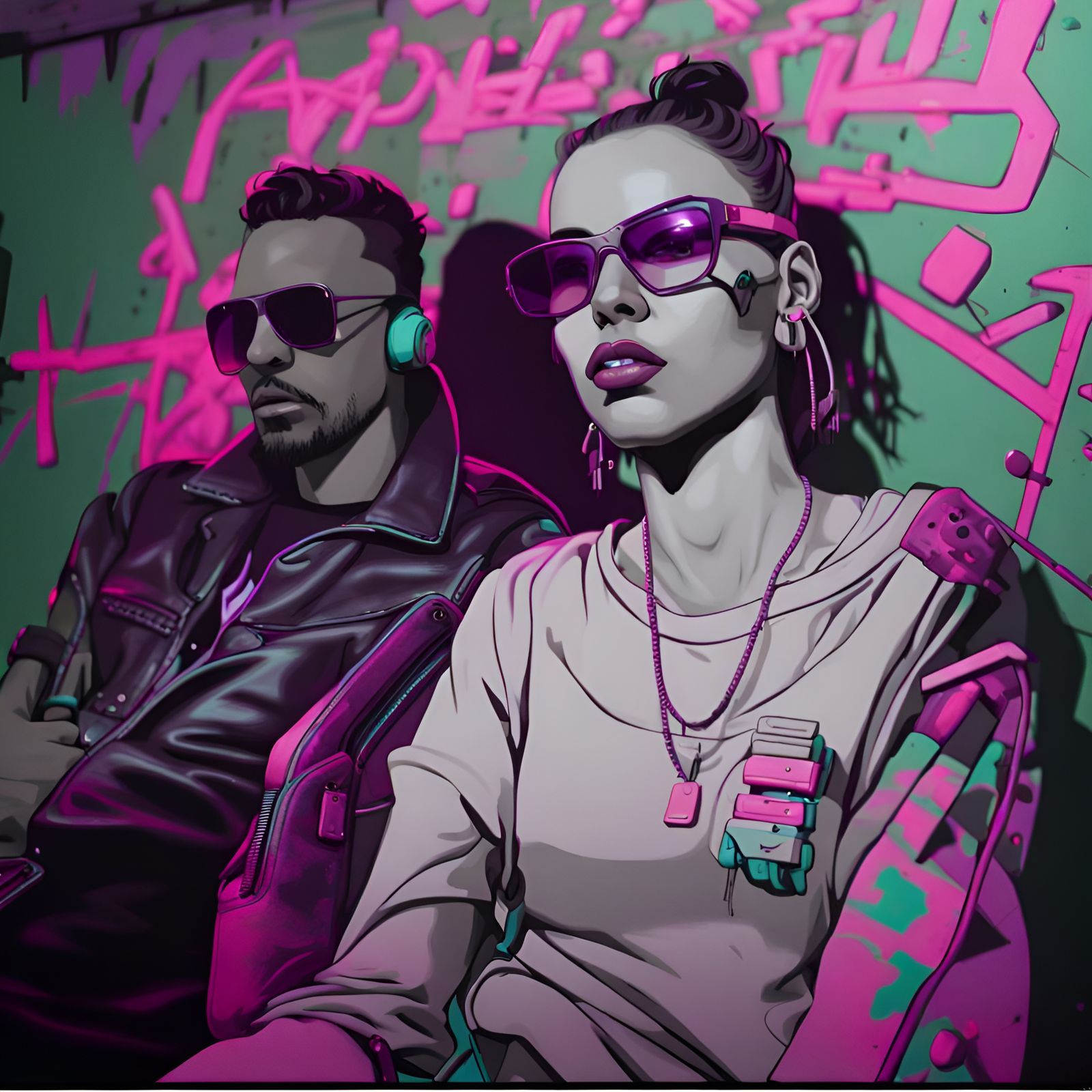 Colorful Cyberpunk Graffiti Art in Neon Style