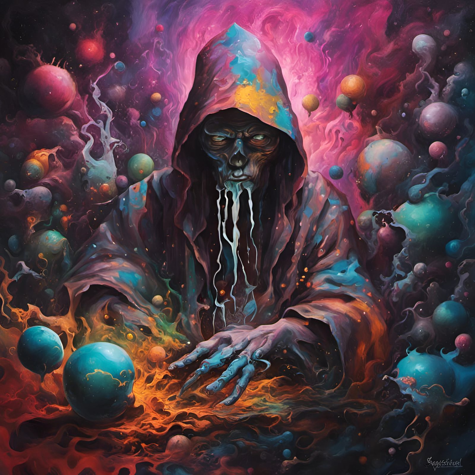 Quantum God in Graffiti Art with Polychromatic Details