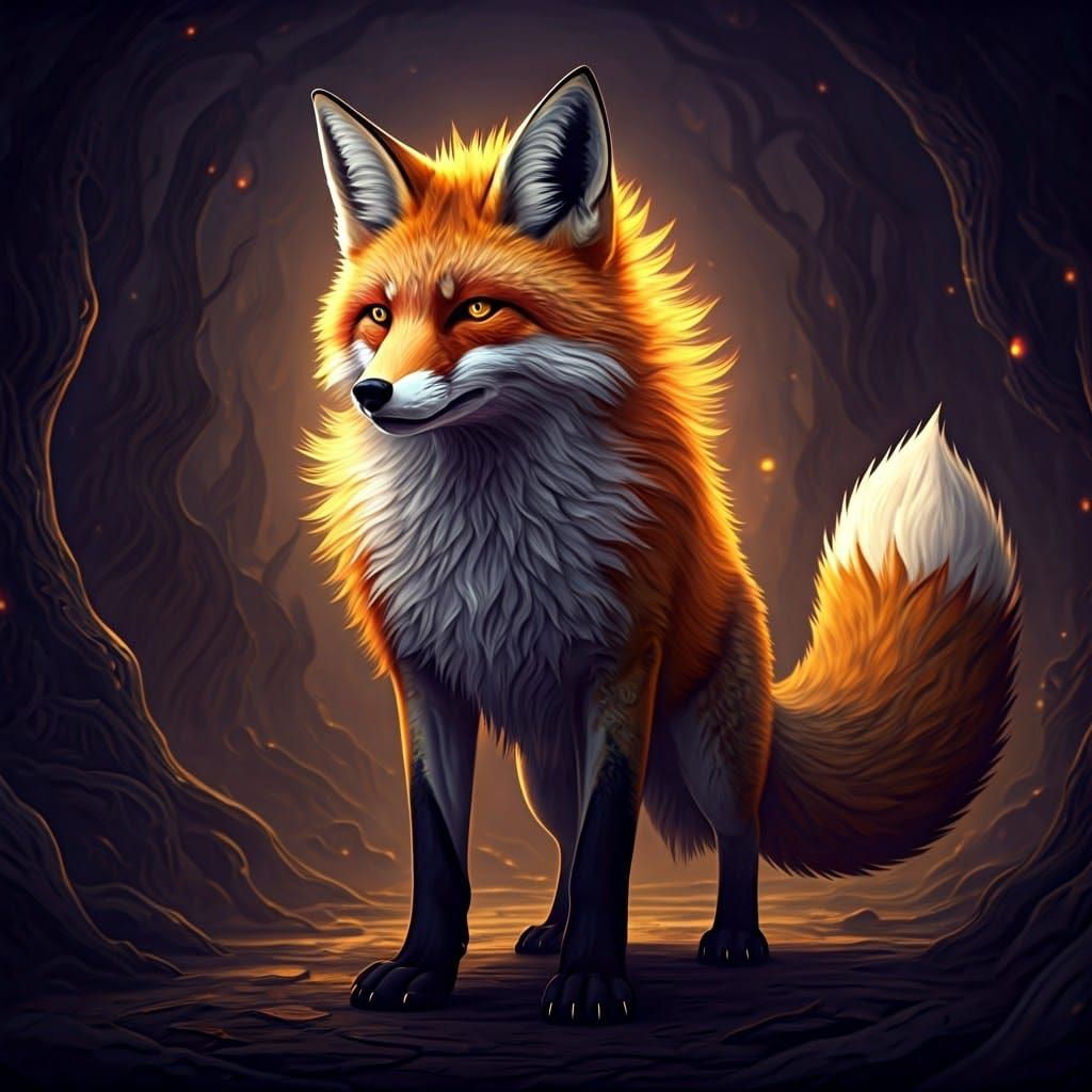 Majestic Fowlox in Art Nouveau-Inspired Fantasy Landscape