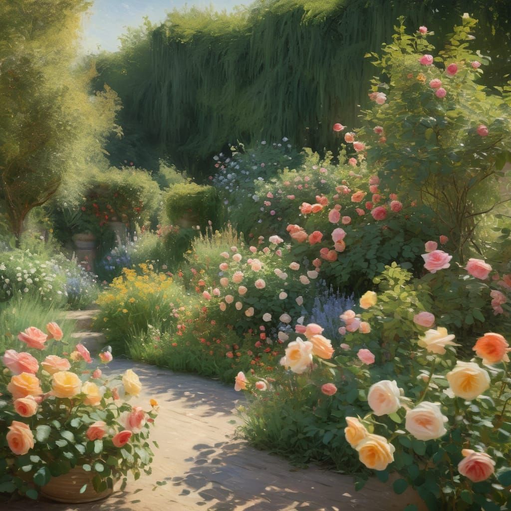 Garden of Vibrant Roses in Impressionist Style