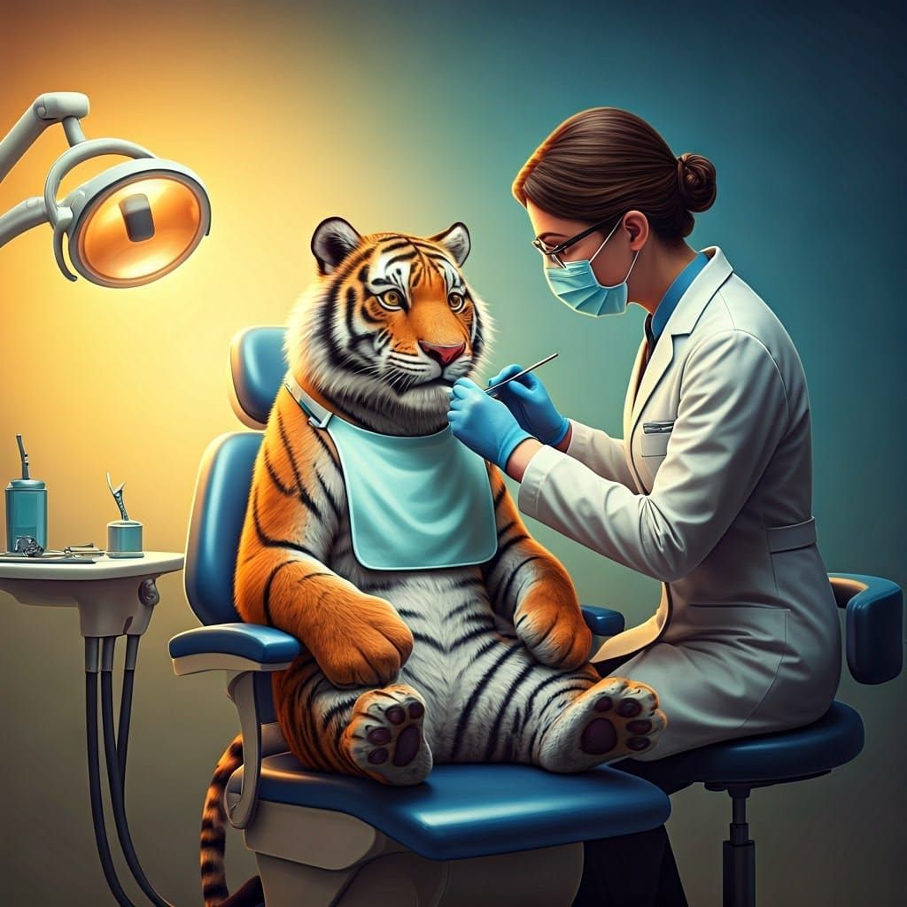 Tiger at the Dentist: 3D Animated Scene